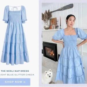 Hill House Nesli Shimmer Nap Dress in Light Blue Glitter Check